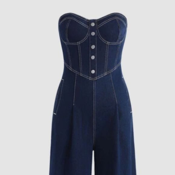 Cider Pants & Jumpsuits Cider Denim Corset Sleeveless Jumpsuit Size